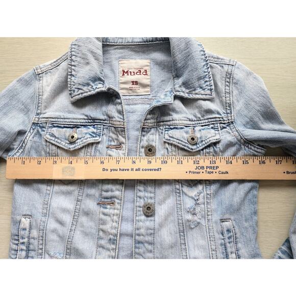 JEAN JACKET-MUDD-Distressed-Light Blue-Buttons-Short-X-SMALL - Picture 10 of 13